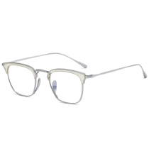 LE0367 Silver Elegance: Titanium Optical Glasses with Chic Yellow Browline