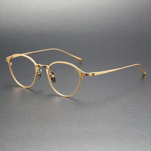 Gold Round Frame Glasses - Titanium Elegance with Adjustable Fit LE0359