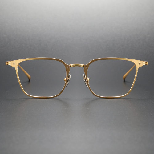 Gold Square Frame Glasses LE0358 - Titanium Elegance with Adjustable Nose Pad