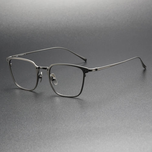 Gunmetal Oversized Glasses LE0358 - Titanium Square Frames with Adjustable Nose Pads