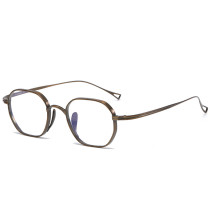 Sleek Bronze Elegance: Titanium Optical Geometric Glasses LE0363