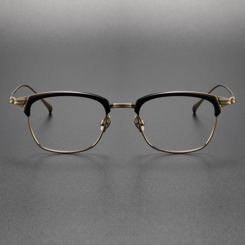 Black and Gold Glasses LE0353 - Titanium Browline Elegance