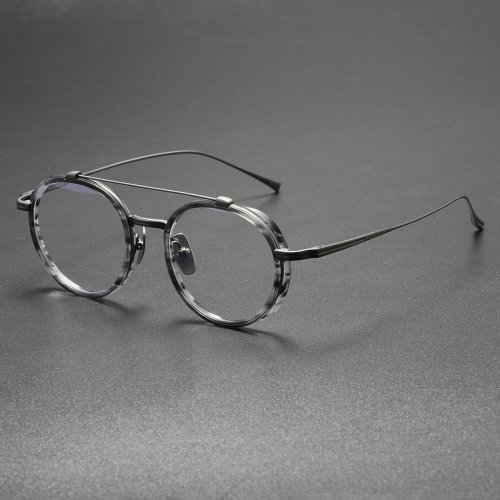 Round Prescription Glasses LE0356 - Gunmetal & Tortoise Titanium Frames