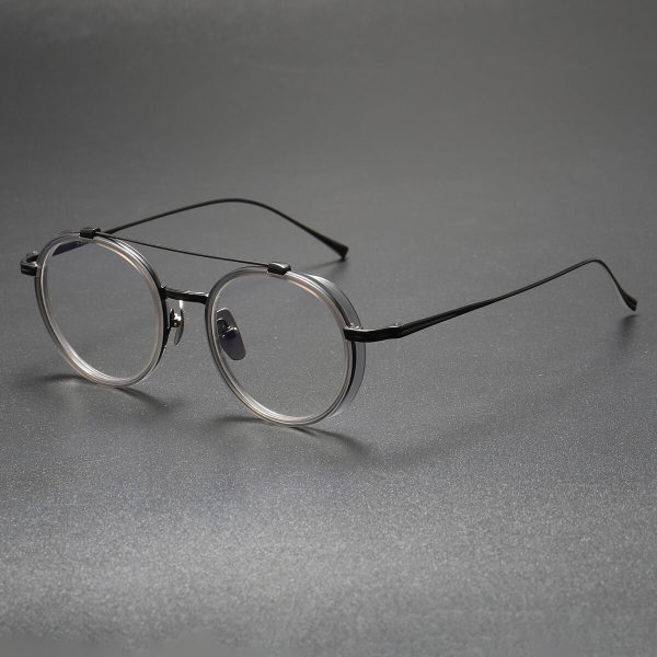 Aviator Prescription Glasses LE0356 in Gray & Black - Titanium Round Frames