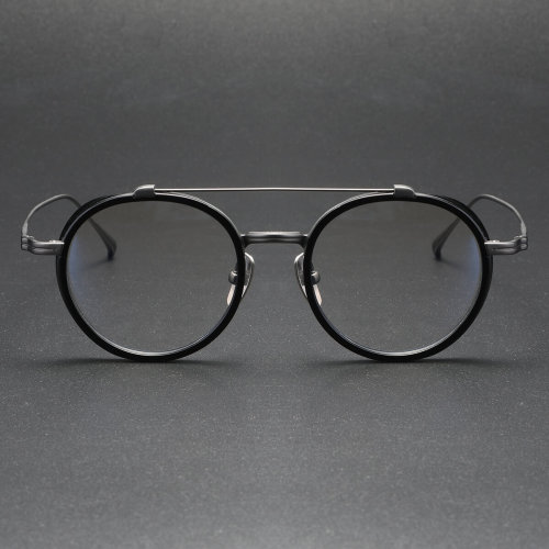 Cool Prescription Glasses LE0356 - Gunmetal & Black Geometric Titanium Frames