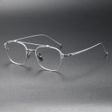 LE0355 Silver Square Frame Glasses - Titanium Craftsmanship with Adjustable Nose Pads