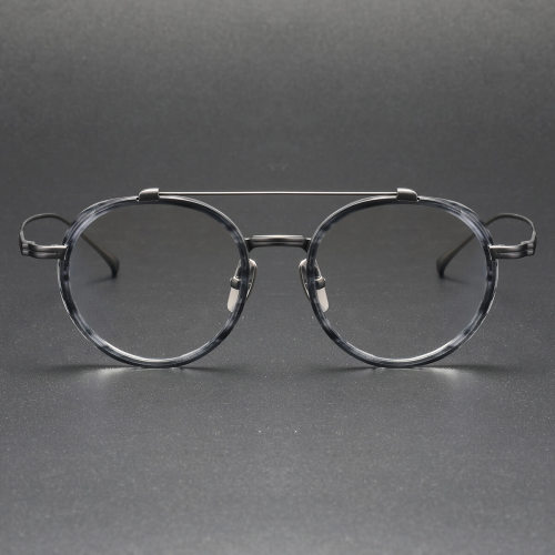 Round Prescription Glasses LE0356 - Gunmetal & Tortoise Titanium Frames