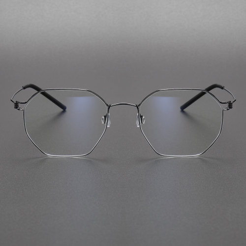 Geometric Glasses LE0349: Sleek Gunmetal with No Screw Design