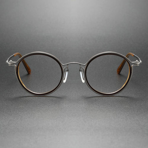 Progressive Lenses Glasses Online LE0447 - Gunmetal & Brown Round Frames