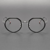 Geometric Eyeglasses LE0493 - Sleek Black Rim with Silver Arms in Titanium