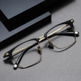 Black and Gold Glasses Frames LE0438 - Elegant Titanium Browline Design