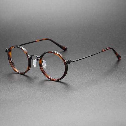 Black Round Glasses LE0447 - Classic Tortoise Rim with Black Arms