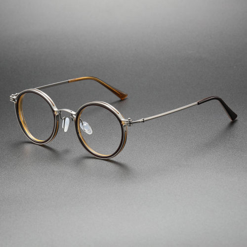 Progressive Lenses Glasses Online LE0447 - Gunmetal & Brown Round Frames