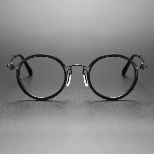 Black Frame Glasses LE0447 - Sleek Titanium Round Glasses from Olet Optical