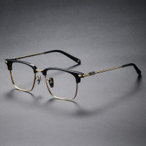 Black and Gold Glasses Frames LE0438 - Elegant Titanium Browline Design