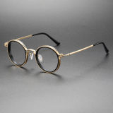 Black and Gold Glasses LE0447 - Elegant Round Titanium Frames