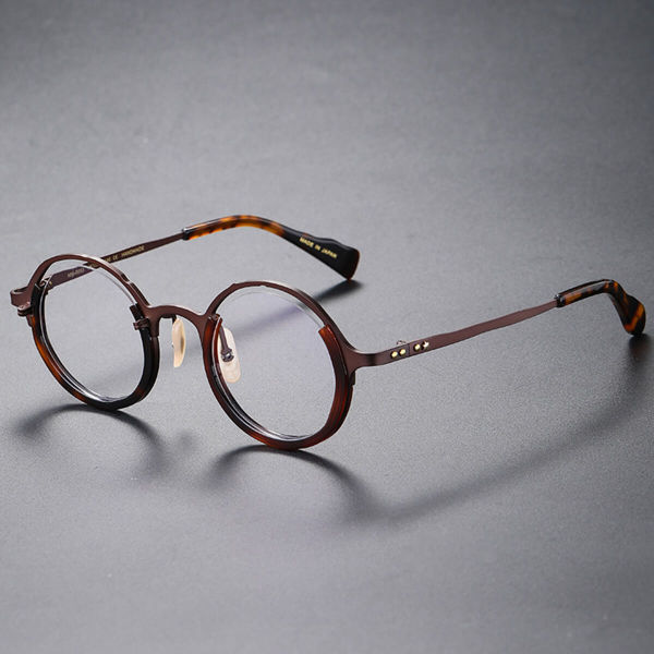 Brown and Round Glasses LE0422 - Classic Titanium Eyewear