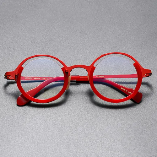 Red Framed Glasses LE0422 - Vibrant Titanium Round Eyewear