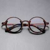 Brown and Round Glasses LE0422 - Classic Titanium Eyewear