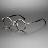 Black and Gold Glasses LE0449 - Luxurious Round Titanium Frames