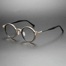 Black and Gold Glasses LE0449 - Luxurious Round Titanium Frames