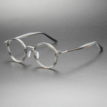 Oversized Round Glasses LE0449 - Floral Acetate with Gunmetal Titanium Rim