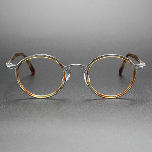 Round Prescription Glasses LE0449 - Tortoise & Silver Titanium Frames