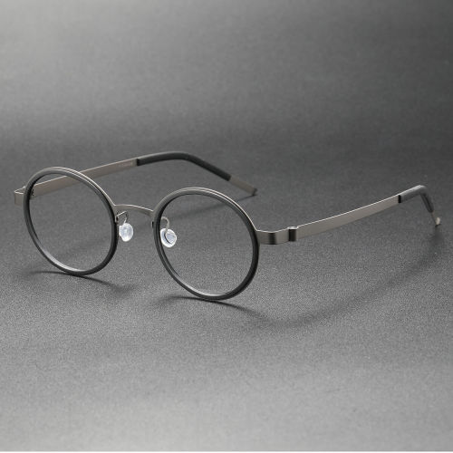 Black Rimmed Glasses LE0244 - Gunmetal Titanium with No-Screw Design