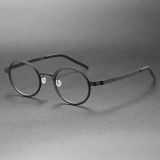 Black Round Glasses LE0244 - Sleek Titanium Design with No-Screw Feature