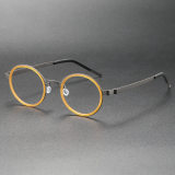 Round Eyeglass Frames LE0244 - Gunmetal with Yellow Acetate Inner Rim