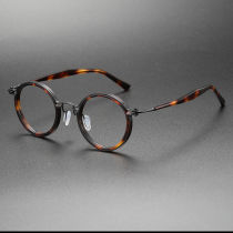 Round Tortoise Shell Glasses LE0449 - Elegant Black Titanium Rim