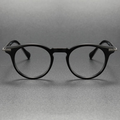 Black Glasses LE0066 - Gunmetal Accents and Timeless Round Silhouette