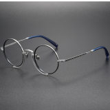 Round Glasses LE0023 - Silver Elegance with Black Accents