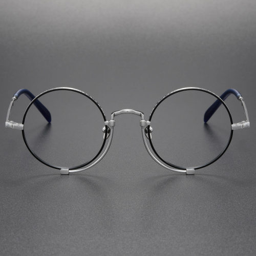 Round Glasses LE0023 - Silver Elegance with Black Accents