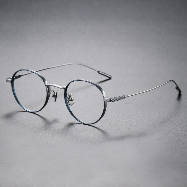 Round Eyeglass Frames LE0141 - Chic Silver & Blue Accents