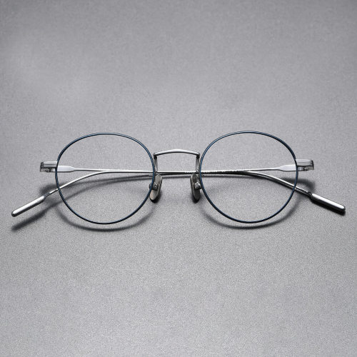 Round Eyeglass Frames LE0141 - Chic Silver & Blue Accents