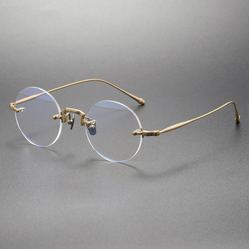 Gold Frameless Glasses LE0412 - Luxury Engraved Titanium Eyewear