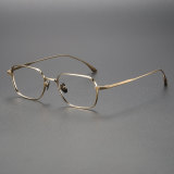 Olet Optical's LE0499 Gold glasses with oval titanium frames, offering an elegant design with hypoallergenic IP plating and adjustable nose pads for superior comfort.