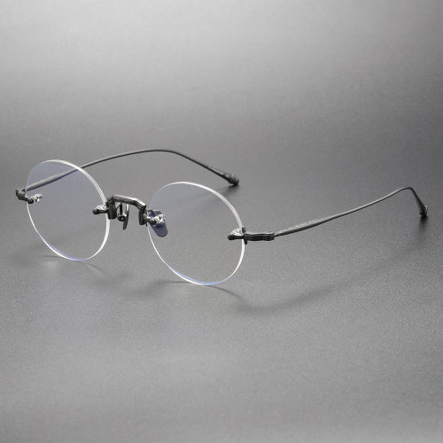 Gunmetal Rimless Eyeglasses LE0412 - Durable Titanium with Signature Engraving