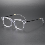 Olet Optical's LE0152 clear frame glasses with stylish black titanium arms, featuring hypoallergenic materials and a robust square design