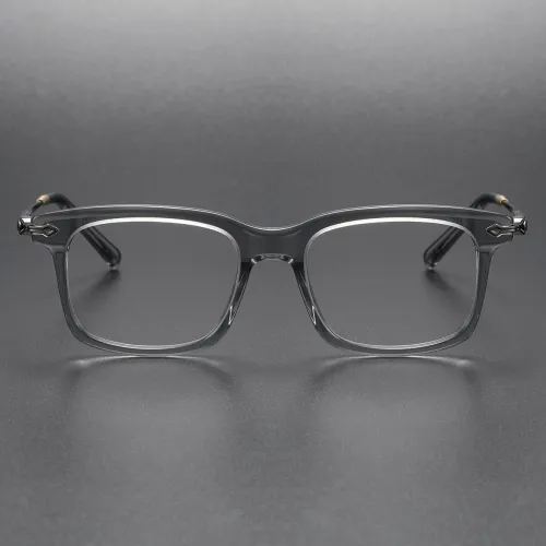 Gunmetal Glasses with Gray Acetate Frame - Square Titanium LE0152