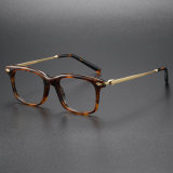 Tortoise Shell Glasses with Gold Titanium Arms - LE0152 Square Frame