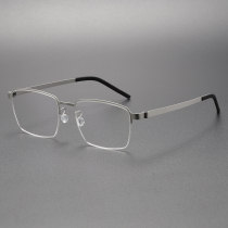 Silver Half Rim Titanium Glasses LE0135 - Sleek & Hypoallergenic
