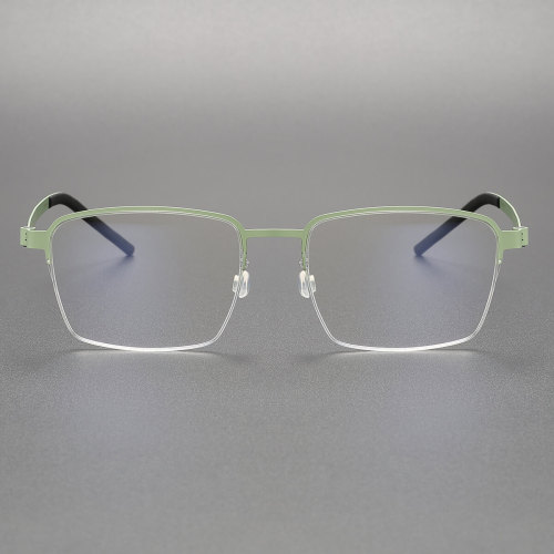 Green Titanium Half Rim Glasses LE0135 - Stylish & Allergy-Safe