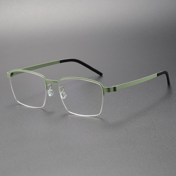 Green Titanium Half Rim Glasses LE0135 - Stylish & Allergy-Safe