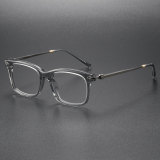 Gunmetal Glasses with Gray Acetate Frame - Square Titanium LE0152