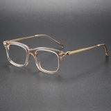 Pink Glasses in Clear Acetate & Gold Details - Elegant Square LE0152