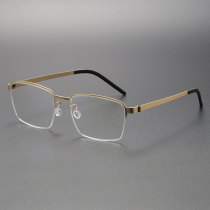 Gold Half Frame Titanium Glasses LE0135 - Elegant & Allergy-Safe