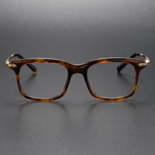 Tortoise Shell Glasses with Gold Titanium Arms - LE0152 Square Frame