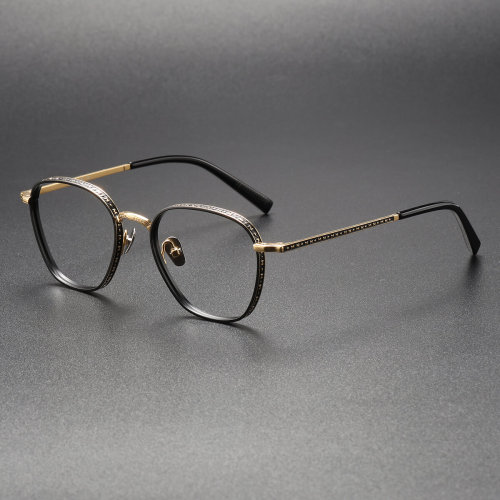 Black & Gold Round Titanium Glasses LE0409 - Vintage Yet Modern